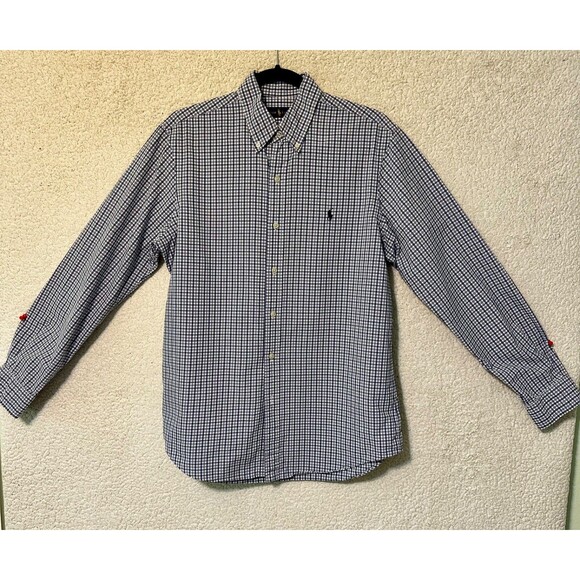 Ralph Lauren Mens Shirt Button Up Plaid Size M Blue Pony 100% Cotton - Picture 1 of 12